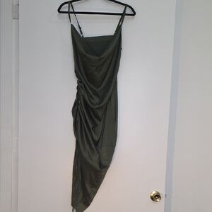 Elegant Olive Green Draped Dress